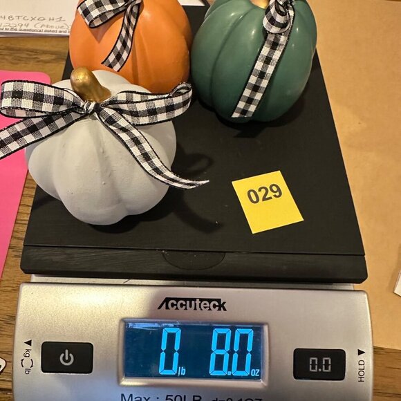 Mini Ceramic Pumpkins Set of 3 Orange Green Gray Hand Tied Bow Fall Decor Autumn - Picture 8 of 8